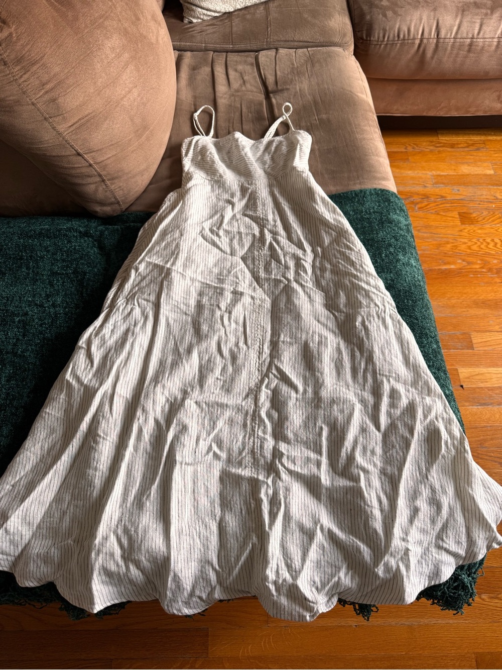 Madewell White Pinstripe Spaghetti‑Strap Maxi Dress